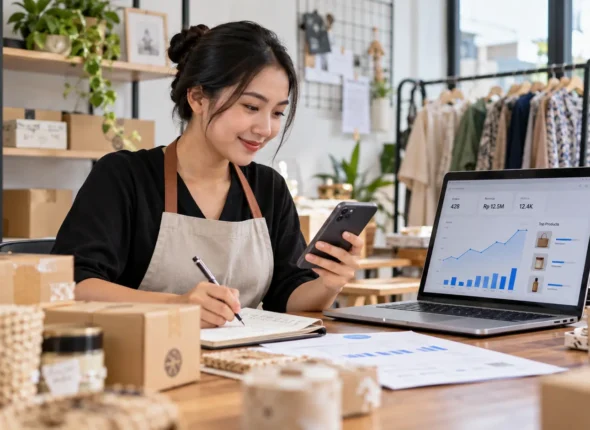 “Pemilik UMKM mempelajari skill bisnis digital untuk mengembangkan usaha di era online