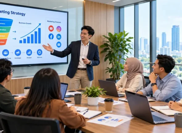 Karyawan perusahaan mengikuti pelatihan marketing yang ideal untuk meningkatkan kompetensi dan keterampilan
