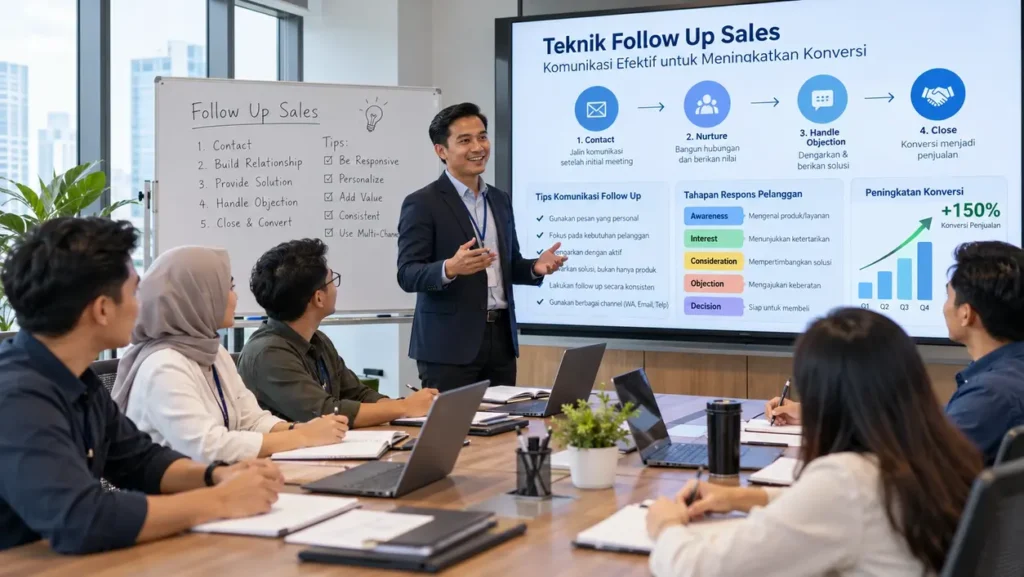 Tim sales mengikuti pelatihan teknik follow up sales